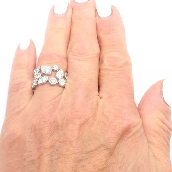 Authentic! Cartier 18k White Gold Diamond Leaf Wide Band Ring Size 53 - Picture 6 of 7